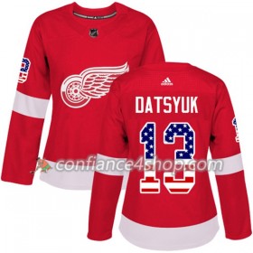 Adidas Maillot de Hockey Detroit Red Wings Pavel Datsyuk 13 2017-2018 Rouge USA Flag Fashion Authentic - Femme
